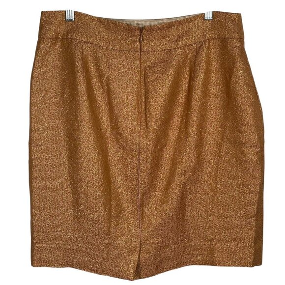J.Crew Rose Gold Metallic Silk Pencil Skirt Sz 12 Lined Textured Shimmer Evening - Picture 4 of 12